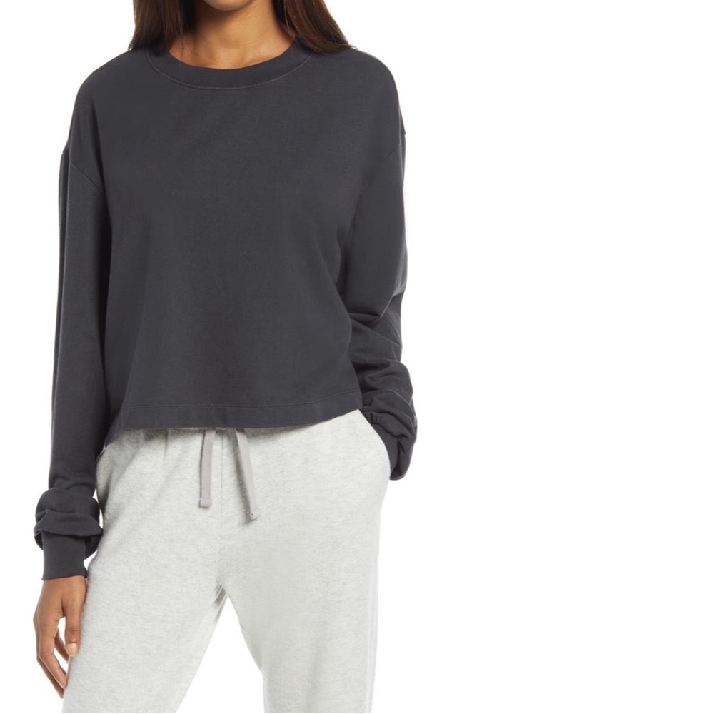 Nordstrom Women’s Oversized Boxy Long Sleeve Tee Dark Charcoal Black L Used